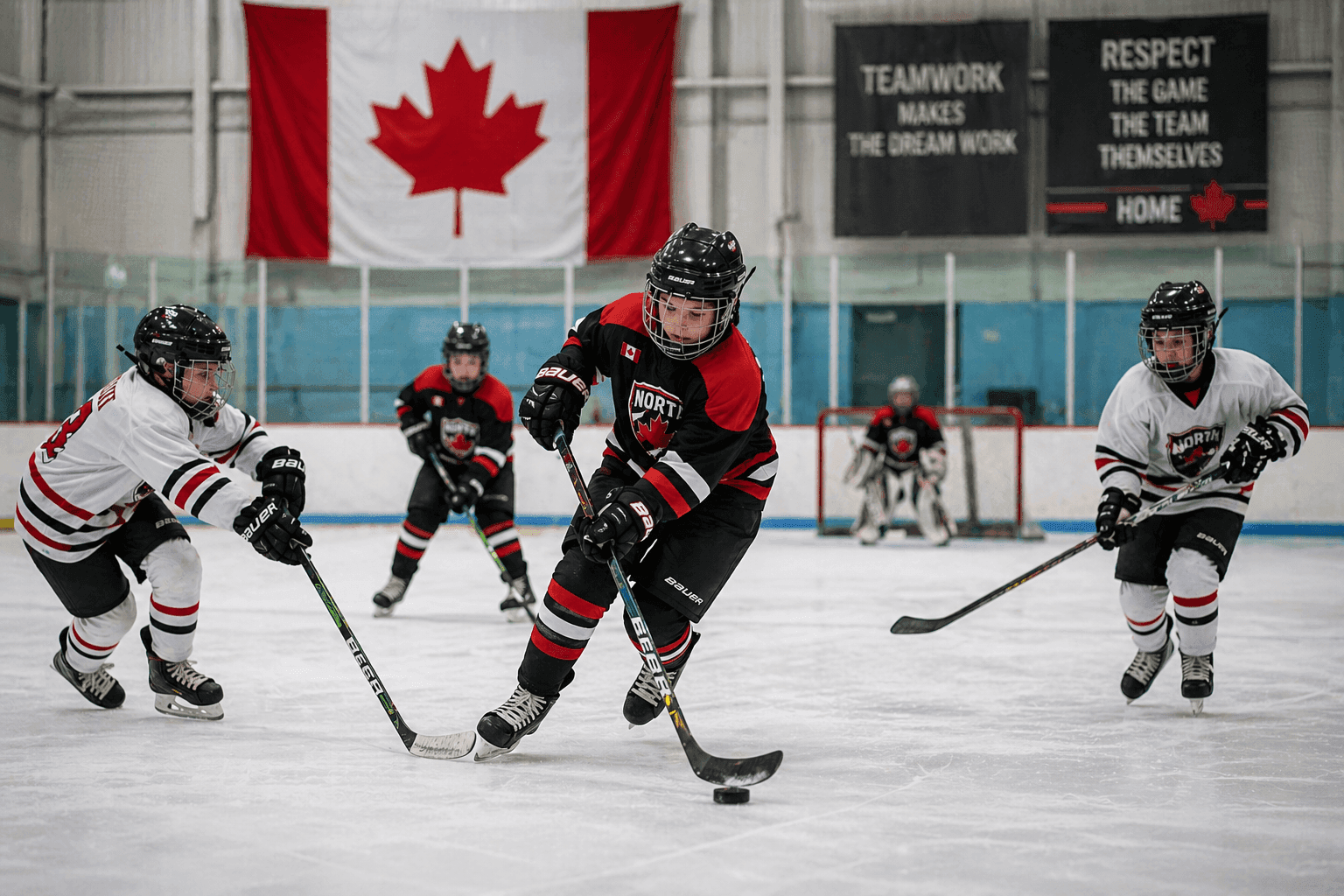 Canadian kids playing hockey